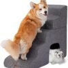 Rampe d'escalier incurvée grise pour chiens, pour lits hauts