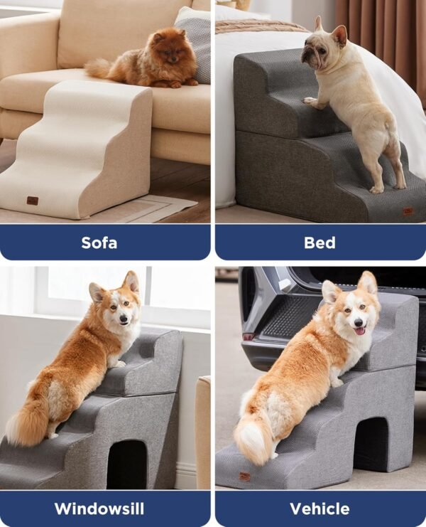 Rampe d'escalier incurvée grise pour chiens, pour lits hauts