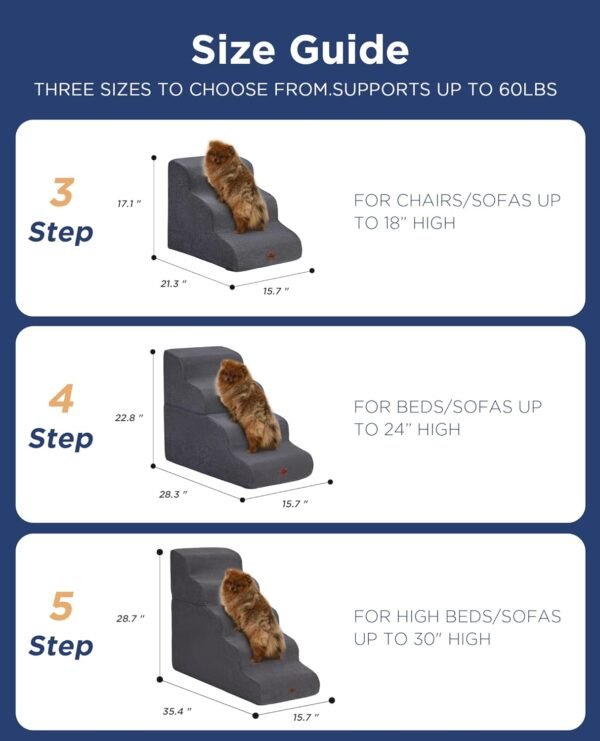Rampe d'escalier incurvée grise pour chiens, pour lits hauts